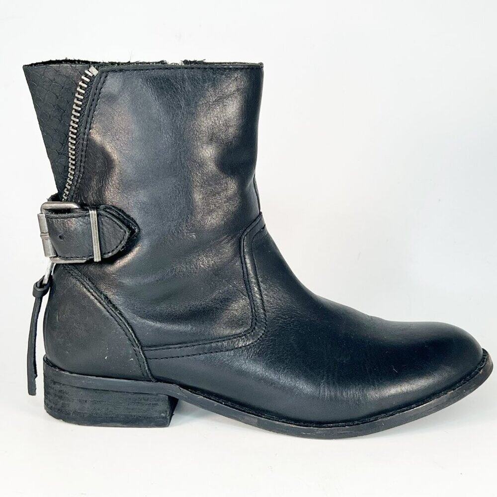 Aldo Black Leather Moto Motorcycle Buckle Ankle Boots Booties Women 7.5 - Picture 7 of 13